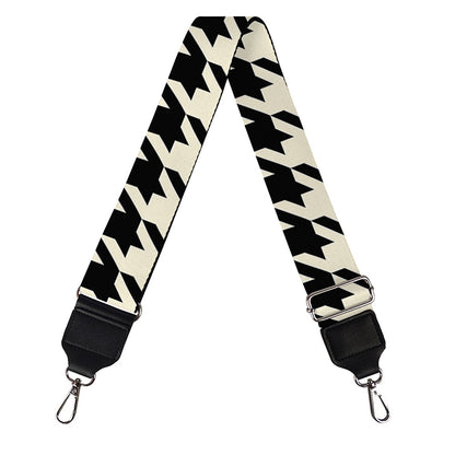 Tan And Black Houndstooth Pattern Print Bag Strap