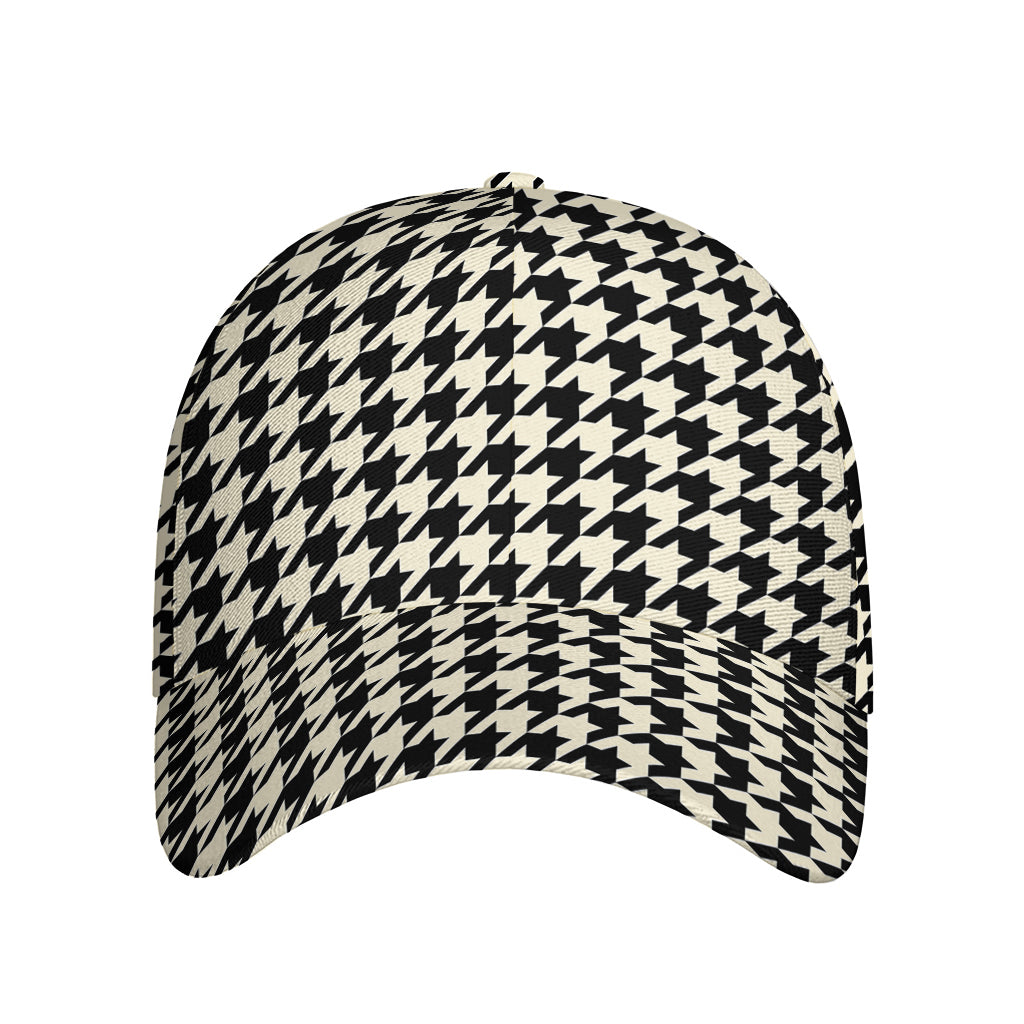 Tan And Black Houndstooth Pattern Print Baseball Cap