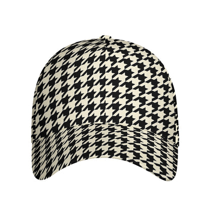 Tan And Black Houndstooth Pattern Print Baseball Cap