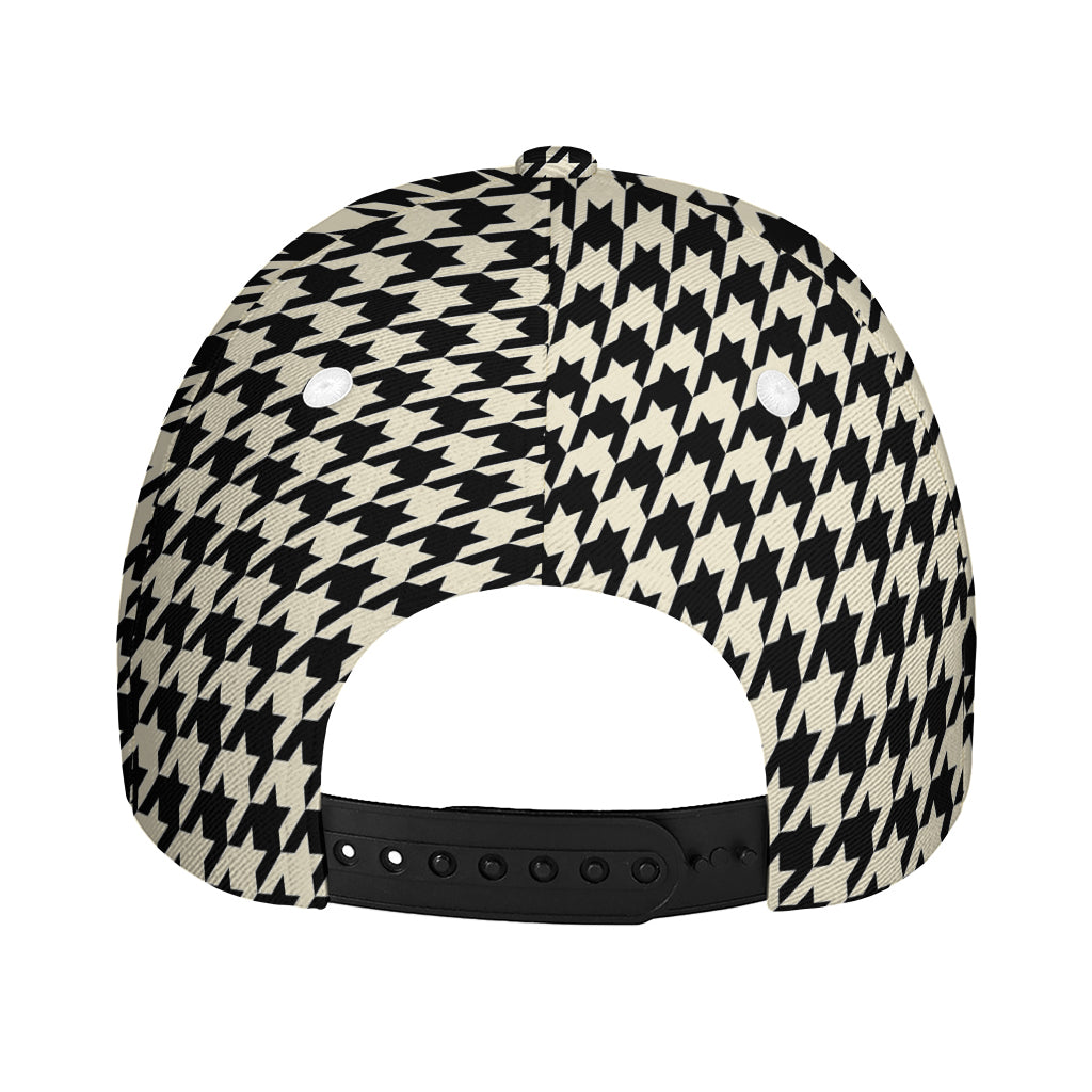 Tan And Black Houndstooth Pattern Print Baseball Cap