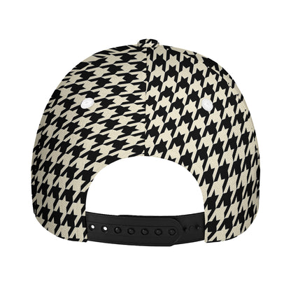 Tan And Black Houndstooth Pattern Print Baseball Cap