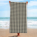 Tan And Black Houndstooth Pattern Print Beach Towel