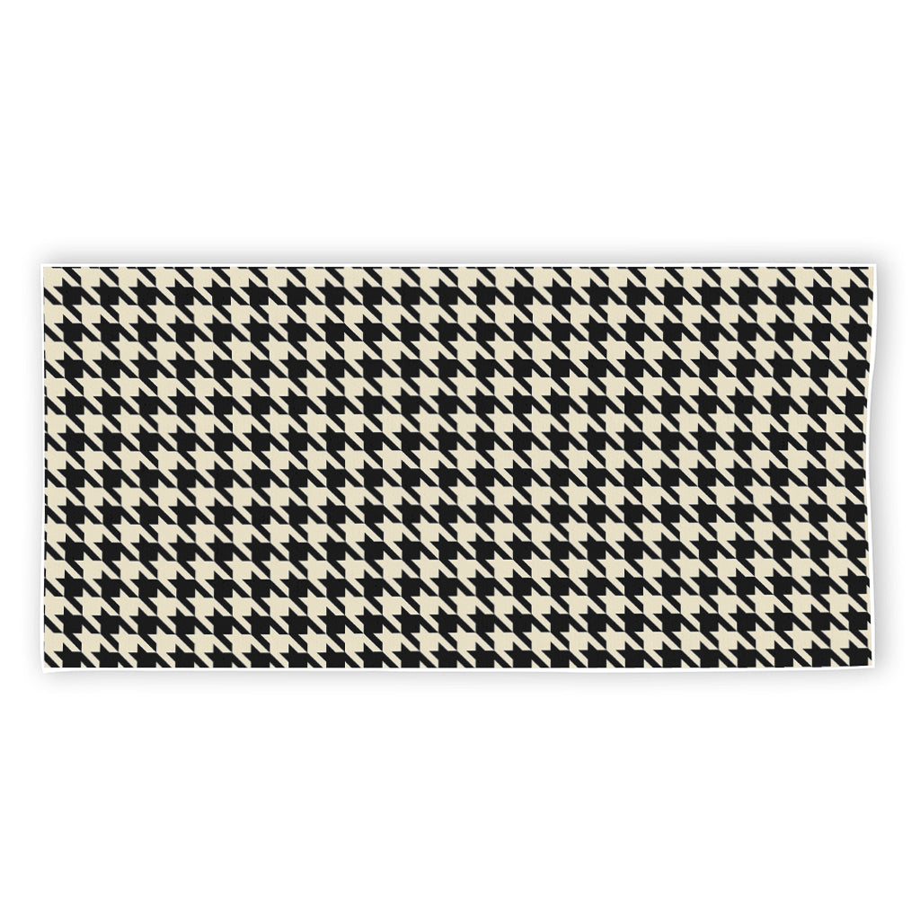 Tan And Black Houndstooth Pattern Print Beach Towel