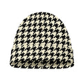 Tan And Black Houndstooth Pattern Print Beanie