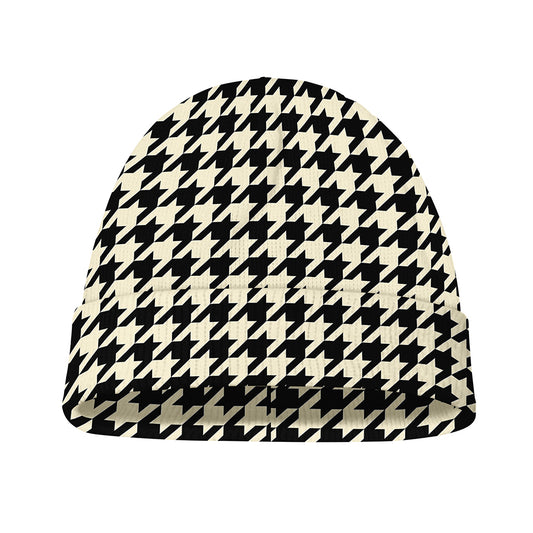 Tan And Black Houndstooth Pattern Print Beanie
