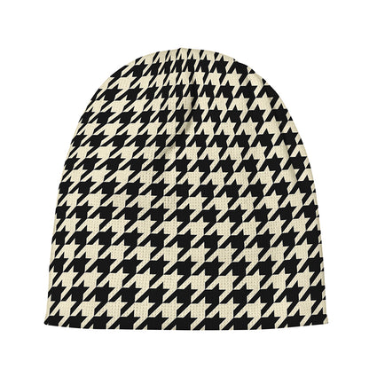 Tan And Black Houndstooth Pattern Print Beanie