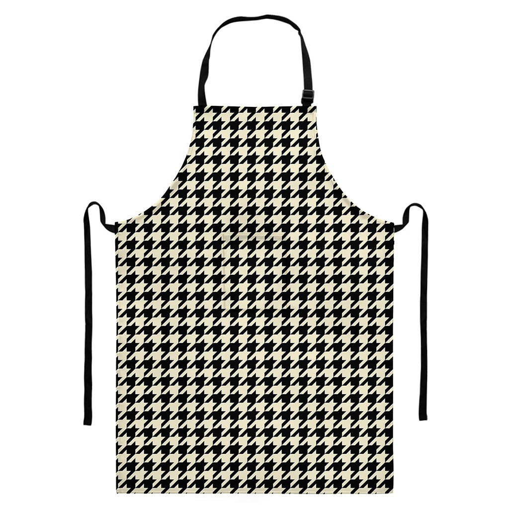 Tan And Black Houndstooth Pattern Print Bib Apron With Pocket