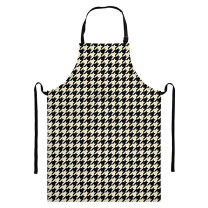 Tan And Black Houndstooth Pattern Print Bib Apron With Pocket