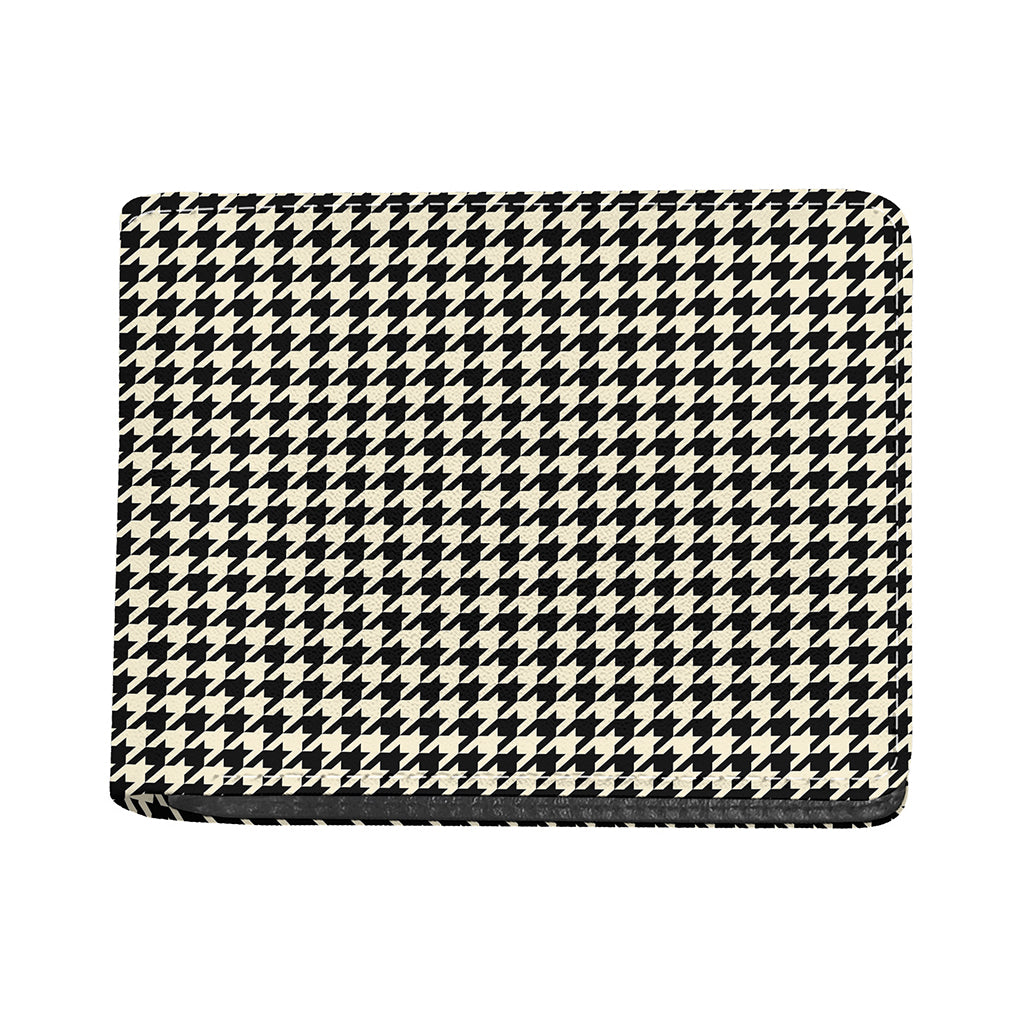 Tan And Black Houndstooth Pattern Print Bifold Wallet
