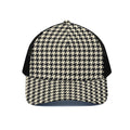 Tan And Black Houndstooth Pattern Print Black Mesh Trucker Hat