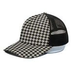 Tan And Black Houndstooth Pattern Print Black Mesh Trucker Cap