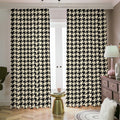 Tan And Black Houndstooth Pattern Print Dimout Pencil Pleat Curtains