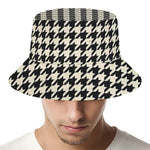 Tan And Black Houndstooth Pattern Print Bucket Hat