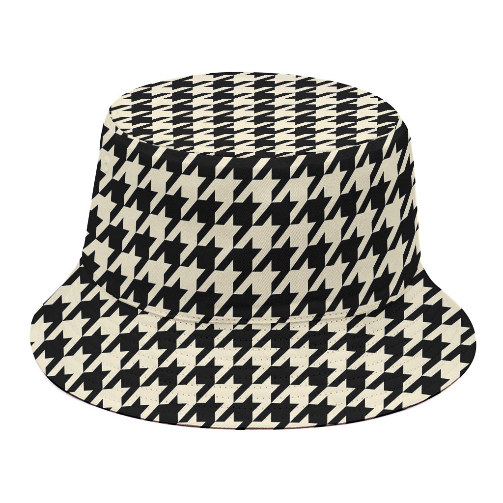Tan And Black Houndstooth Pattern Print Bucket Hat