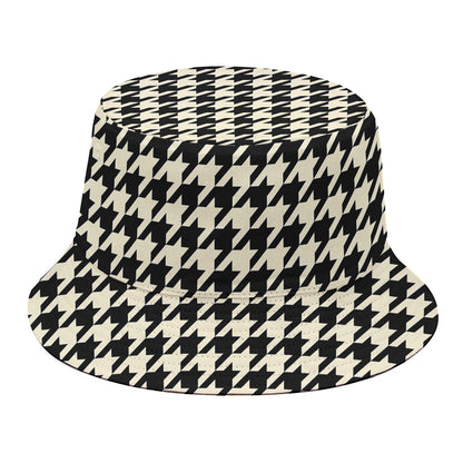 Tan And Black Houndstooth Pattern Print Bucket Hat