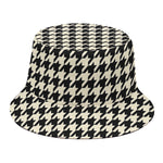 Tan And Black Houndstooth Pattern Print Bucket Hat