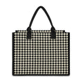 Tan And Black Houndstooth Pattern Print Canvas Tote Bag