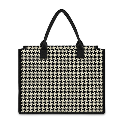 Tan And Black Houndstooth Pattern Print Canvas Tote Bag
