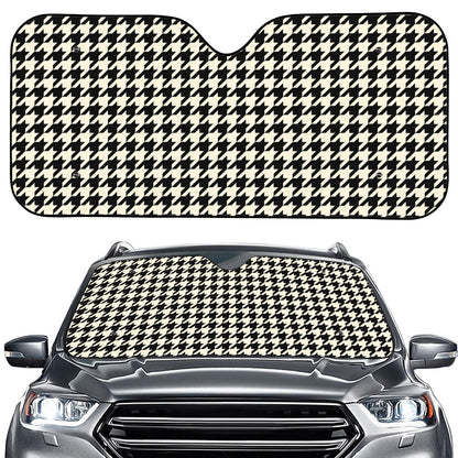 Tan And Black Houndstooth Pattern Print Car Windshield Sun Shade