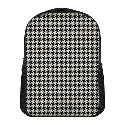 Tan And Black Houndstooth Pattern Print Casual Backpack