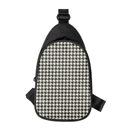 Tan And Black Houndstooth Pattern Print Chest Bag