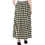 Tan And Black Houndstooth Pattern Print Chiffon Maxi Skirt
