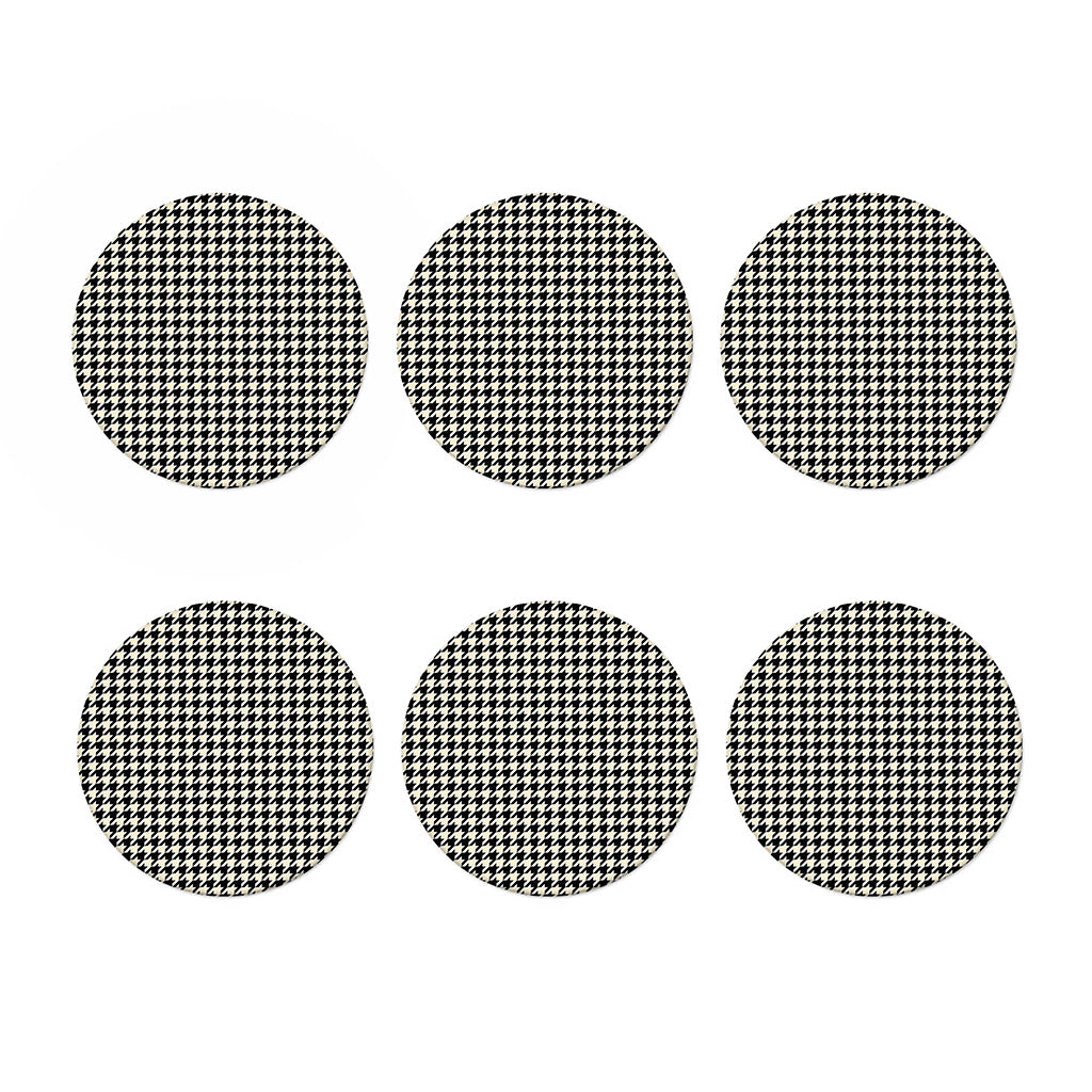 Tan And Black Houndstooth Pattern Print Coaster Set