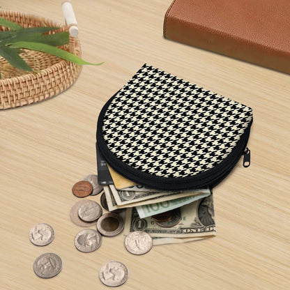 Tan And Black Houndstooth Pattern Print Coin Purse