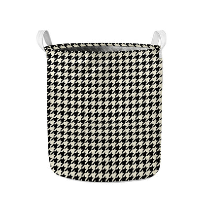 Tan And Black Houndstooth Pattern Print Collapsible Laundry Basket