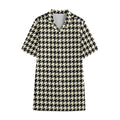 Tan And Black Houndstooth Pattern Print Cotton Hawaiian Shirt