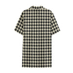 Tan And Black Houndstooth Pattern Print Cotton Hawaiian Shirt