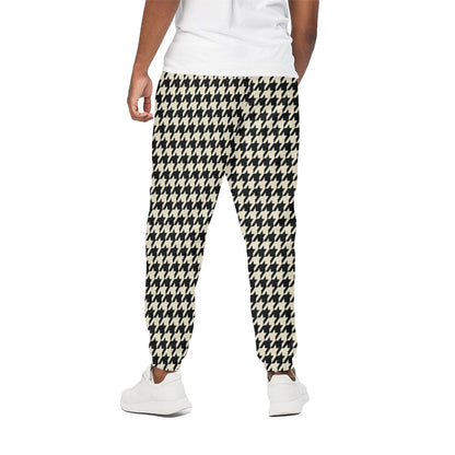 Tan And Black Houndstooth Pattern Print Cotton Pants