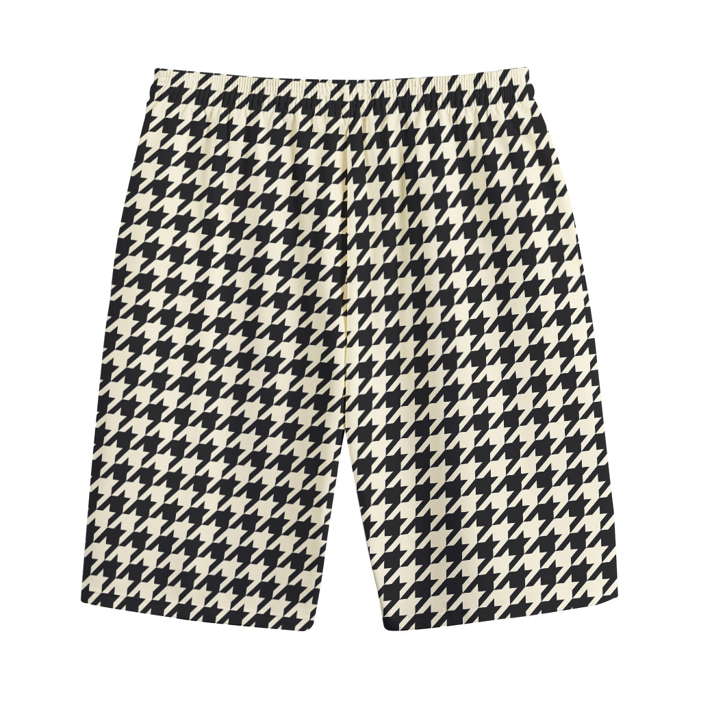 Tan And Black Houndstooth Pattern Print Cotton Shorts