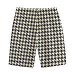 Tan And Black Houndstooth Pattern Print Cotton Shorts