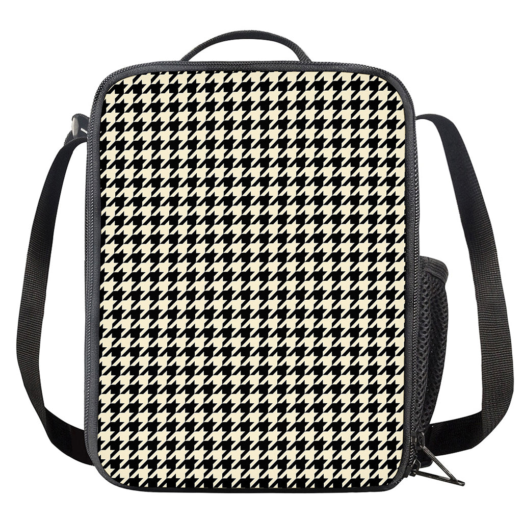 Tan And Black Houndstooth Pattern Print Crossbody Lunch Bag