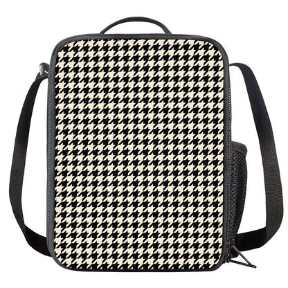 Tan And Black Houndstooth Pattern Print Crossbody Lunch Bag