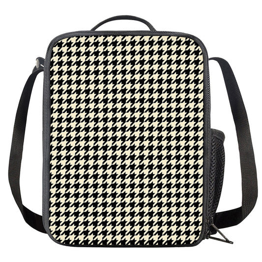 Tan And Black Houndstooth Pattern Print Crossbody Lunch Bag