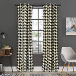 Tan And Black Houndstooth Pattern Print Curtain