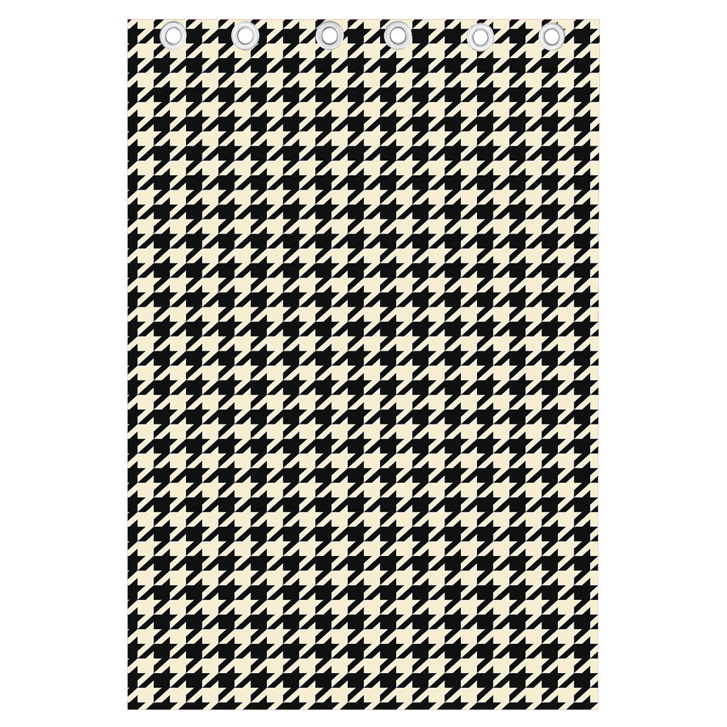 Tan And Black Houndstooth Pattern Print Curtain
