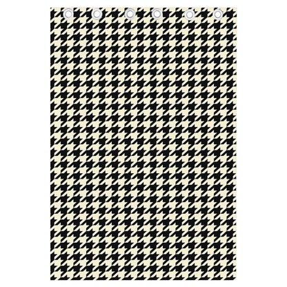 Tan And Black Houndstooth Pattern Print Curtain