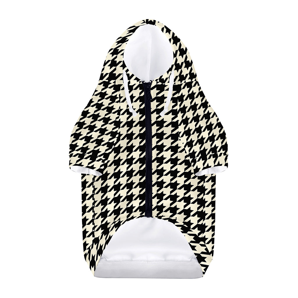 Tan And Black Houndstooth Pattern Print Dog Zip Up Hoodie