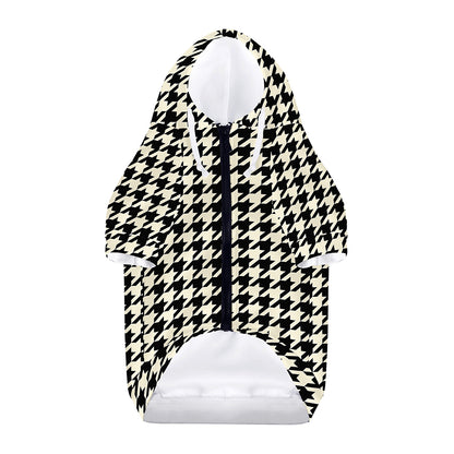 Tan And Black Houndstooth Pattern Print Dog Zip Up Hoodie