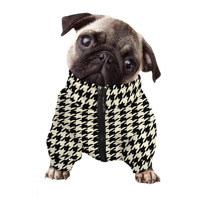 Tan And Black Houndstooth Pattern Print Dog Zip Up Jacket