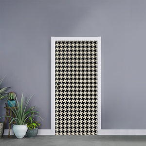 Tan And Black Houndstooth Pattern Print Door Sticker