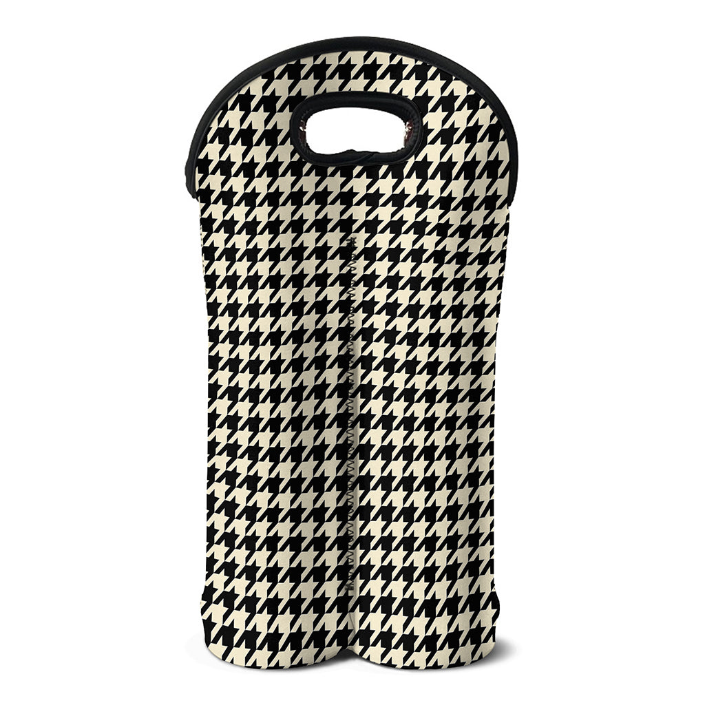 Tan And Black Houndstooth Pattern Print Double Neoprene Wine Tote