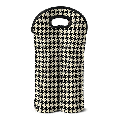 Tan And Black Houndstooth Pattern Print Double Neoprene Wine Tote