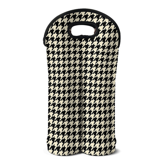 Tan And Black Houndstooth Pattern Print Double Neoprene Wine Tote