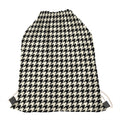 Tan And Black Houndstooth Pattern Print Drawstring Bag