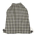 Tan And Black Houndstooth Pattern Print Drawstring Bag