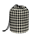 Tan And Black Houndstooth Pattern Print Drawstring Makeup Bag